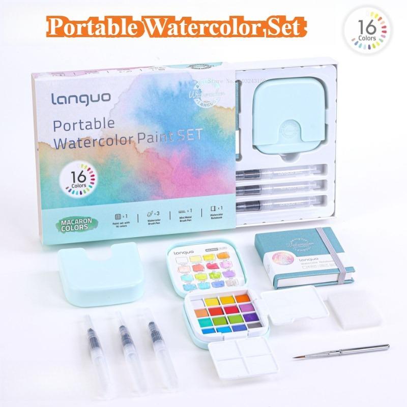 16 Farben Macaron/Perlmutt/Nationalfarben Serie Festes Aquarellmalwerkzeug Set Kunststudent Malpalette Farbkasten