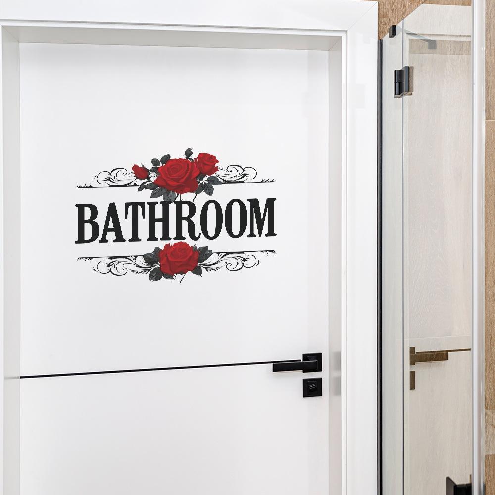 Roses, Bathroom English Slogan, Door Stickers, Home Decoration Wall Stickers