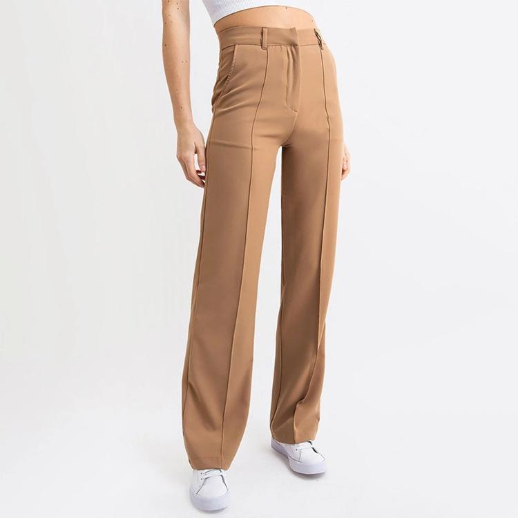 Women's High Waist Straight Leg Pants Wide Leg Trousers Relaxed Fit Elegant Solid Color Office Work Pants Spring Business Casual Long Trousers