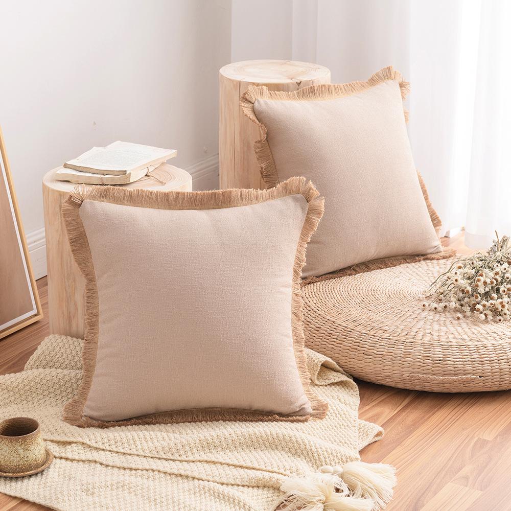 Cotton And Linen Pillow Case Sofa Cushion Nordic Ins Style Thickened Waist Pillow Solid Color Linen Back Pillow Quality