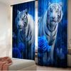 Flachdruck Fenstergardinen Mystische Tiger Rosen Digitaldruck Polyester Geburtstagsparty Verwendung Event Vorhang Set von 2 Stück Waschbar