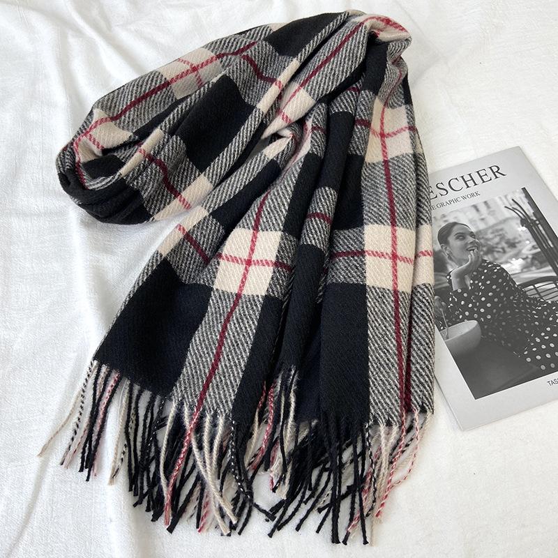 Plaid Scarf Women's New Autumn and Winter Fashion Imitation Cashmere Fringed Shawl Thickened Warm Scarf Windproof, Warm & Decorative, Casual Shawl