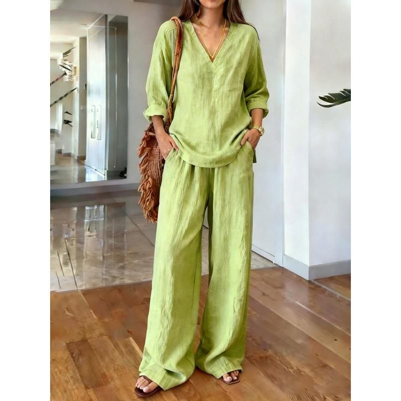 IHUASU U Women's Fashion Casual Long Sleeve V Neck Pants Suits