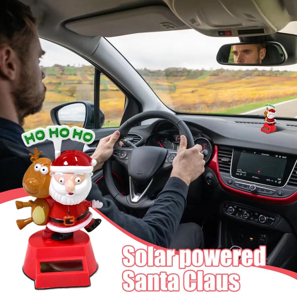 Car Dashboard Decorations Solar-Powered Swinging Deer Santa Claus Dashboard Figurines Adorable Collectible Statue CarDecorations