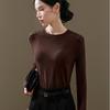 Acetate Wool Bottoming Shirt Women's New Women's Clothing Shoulder-plugged Round Neck Solid Color Long-sleeved Shirt Warm Inner Top