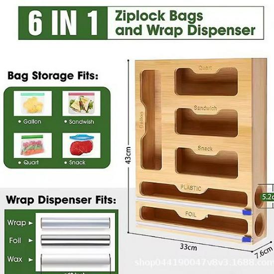 Wall-Mounted Cling Film and Tin Foil Cutter with Wooden Two-Way Sliding Knife Storage Box