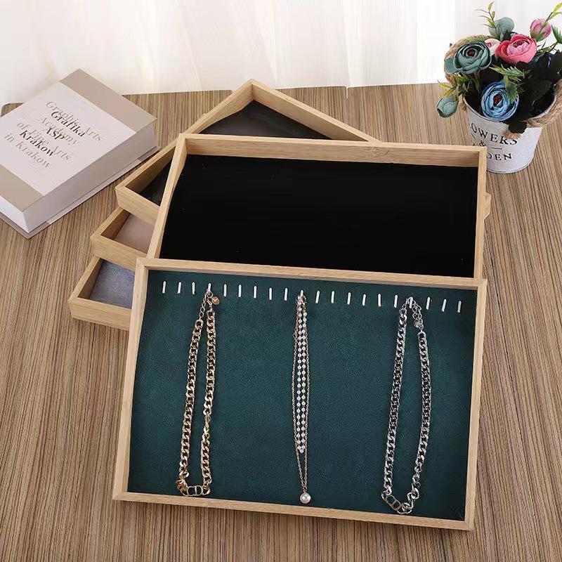 Bamboo & Wood Jewelry Display Tray - Necklace, Bracelet, and Stall Rack Organizer
