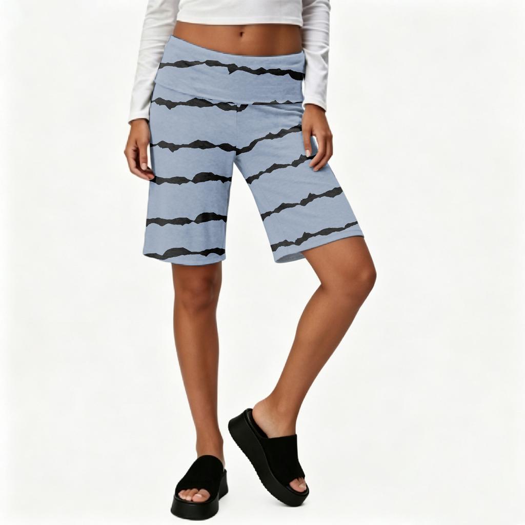 Women High Waist Wide Leg Casual Shorts Summer Vacation Loose Fit Mid Length Bottoms with Elastic Waistband and Patterned Design