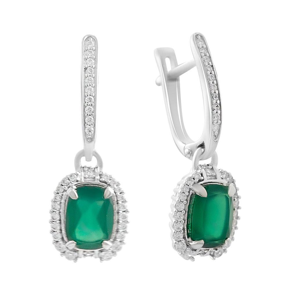 Серебряные серьги с натуральным агатом 3.132ct, фианитами (2208327)