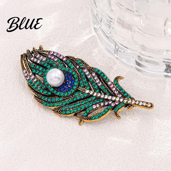 Peacock Feather Pin Vintage Brooch Faux Pearl Rhinstone Lapel Metal Pin Clothing Jewelry Accessories for Wedding Party Prom Daily Wear