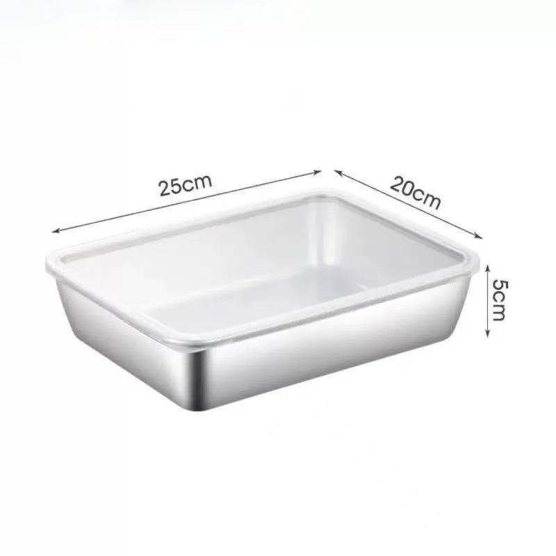 

Stainless Steel Fresh-keeping Box Fruit Plate Vegetable Preparation Plate Refrigerator Storage Outdoor Bento Picnic with Lid
