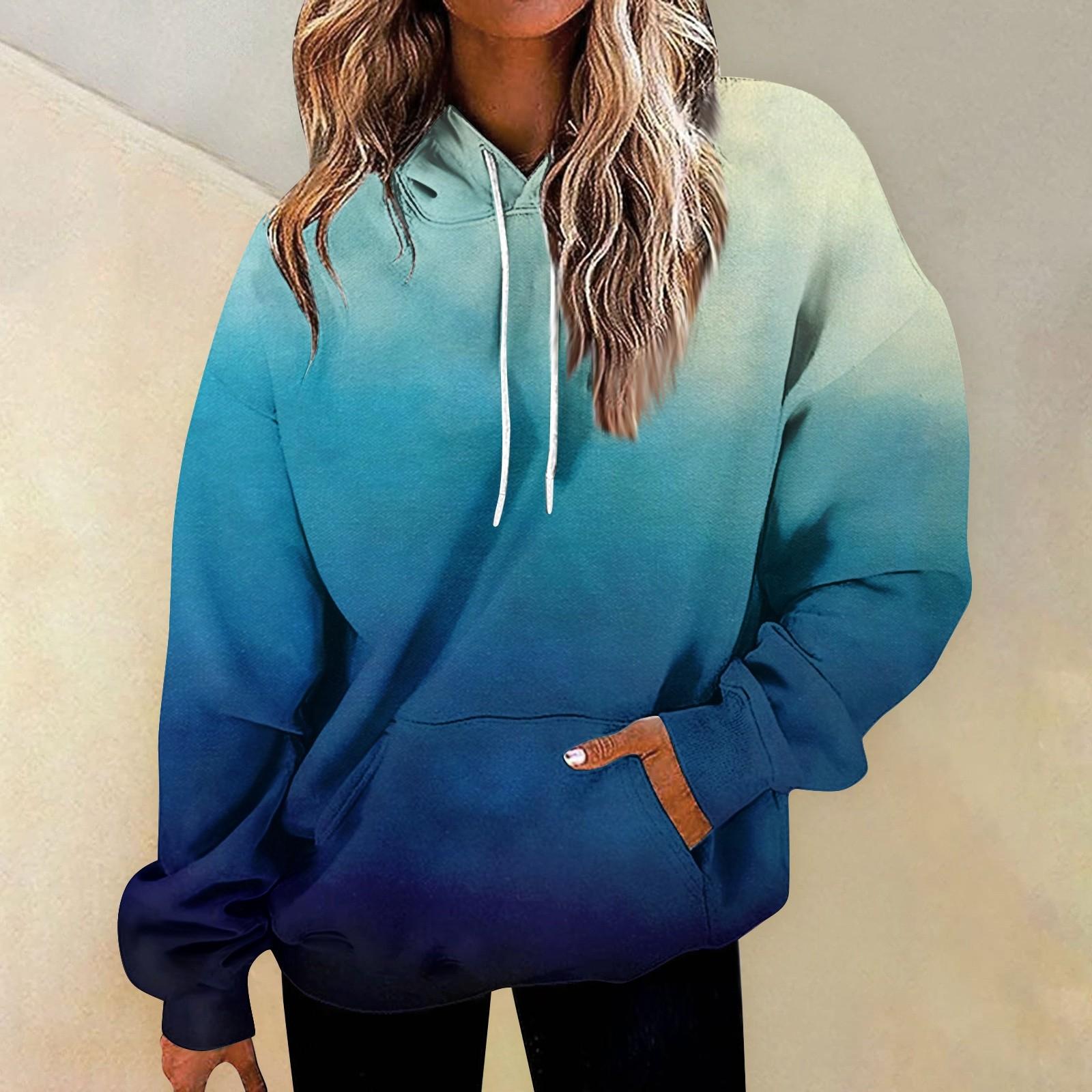 Women s Fashion Daily Versatile Casual Crewneck Sweatshirts Long Sleeve Printed Top Sweatshirts S синий