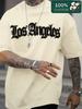 Summer 100 Pure Cotton Unisexs Casual Fashion Los Angeles Letter Pattern Print Loose Sports Round Neck Short Sleeved Tshirt Top