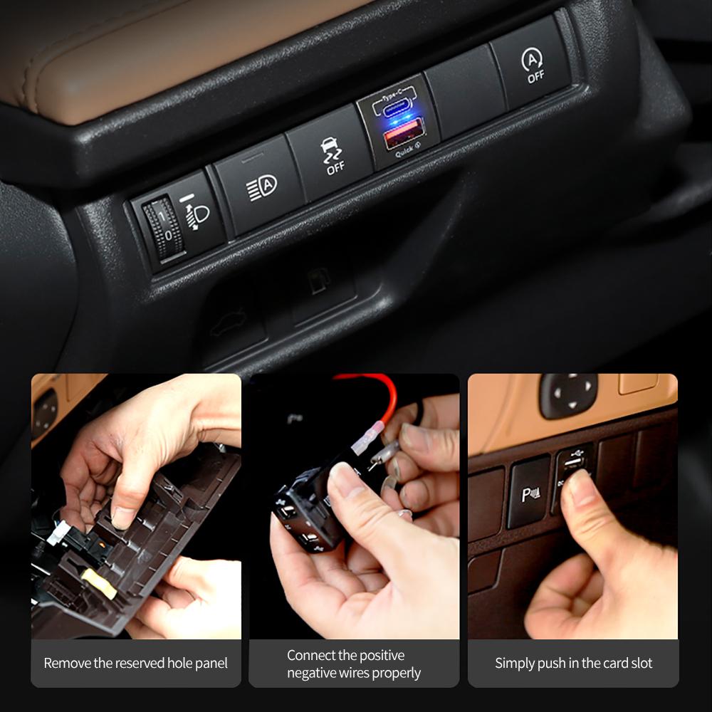 For Toyota Corolla RAV4 Camry 24V 12V 48W Type-C PD USB Chargers QC 3.0 Car Power Adapter Ports Interior Quick Charging Socket
