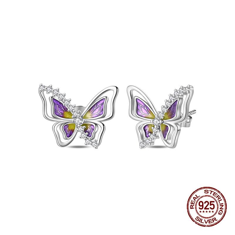 Stud Earrings For Women Copper Colorful Starfish Shell Sparkling Butterfly Luxury Fine Jewelry Girl'S Earrings