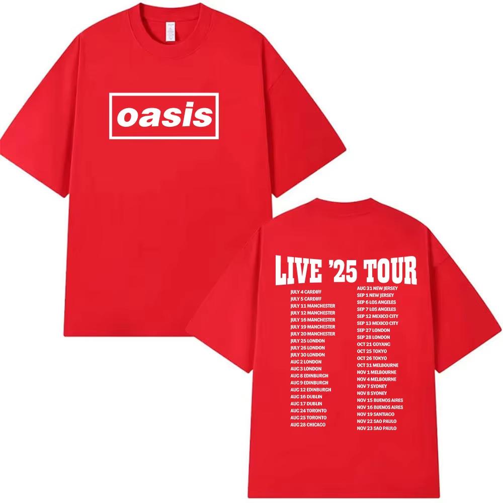 O-Oasis Live 25 Tour T-Shirts Men's Women Casual High Quality Cotton T Shirts British Fans Gift Short Sleeve T-shirt Streetwear