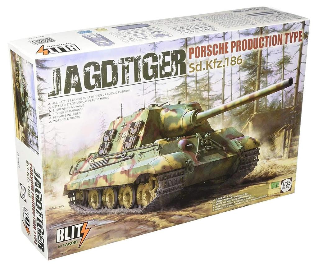 Takom Blitz Scale German Jagdtiger Porsche Production Type Plastic Model Kit TKOB8003 1/35 Sd.Kfz.186 (TAKOM Brand)
