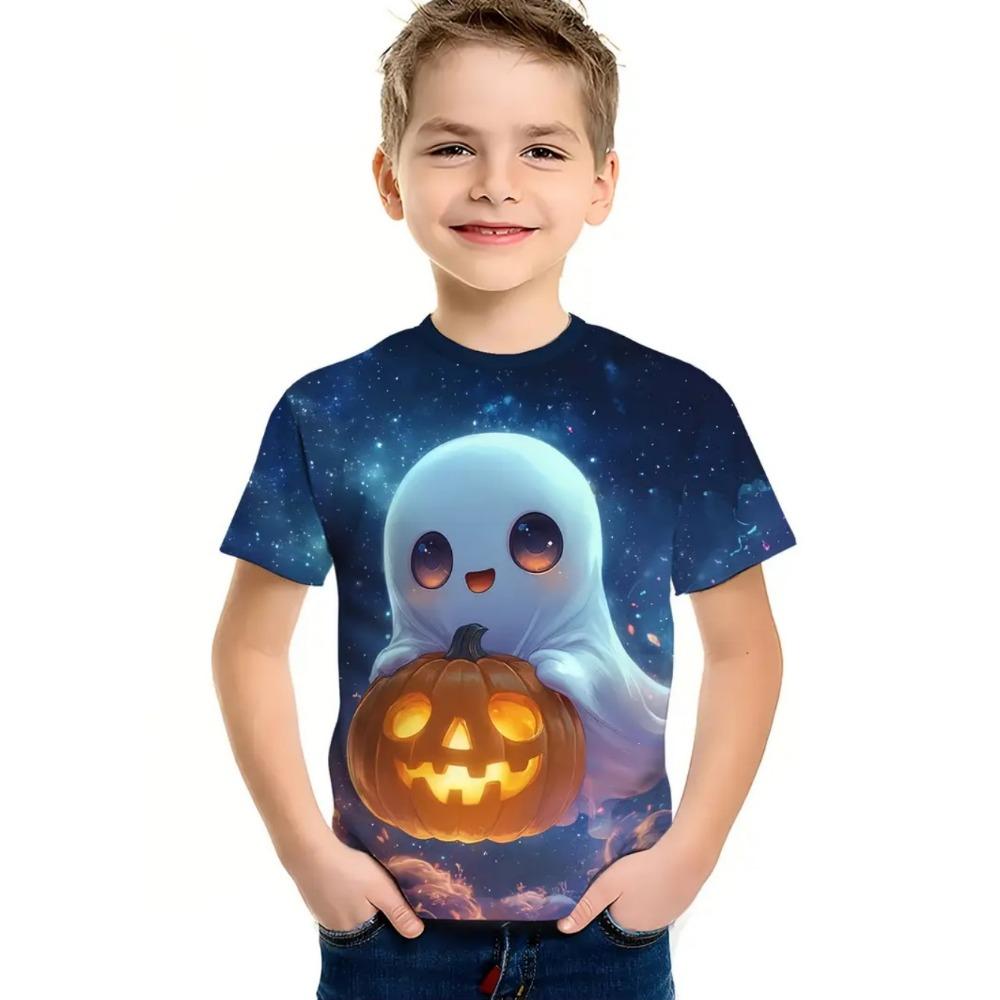Halloween Children's Clothing Cute Pumpkin Ghostly Leaves 3D Printed Casual O-neck Short Sleeved Quick Drying Boy's Children's T-shirt