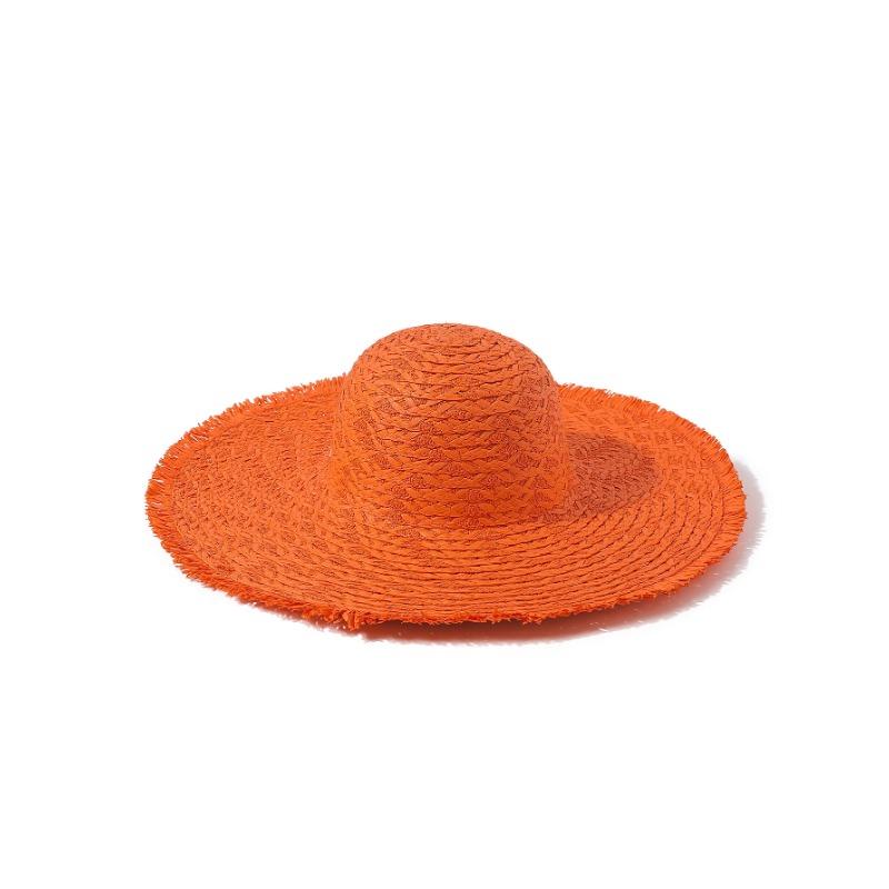 New solid color woven straw hat big brim rough edge beach hat vacation sun hat sun protection sun hat