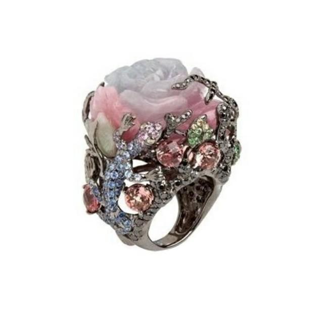 European American Crystal Rhinestone Gecko Rose Flower Ring Size 7