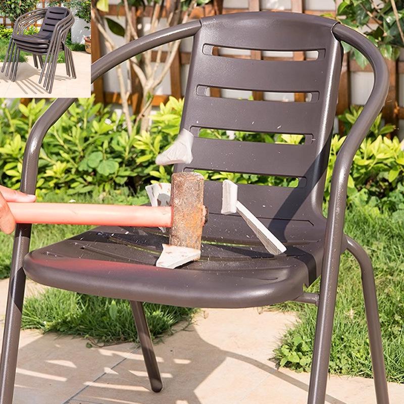 Outdoor Rattan-Style Stackable Patio Chair and Table Set, Wrought Iron Coffee Stool, Ideal for Courtyard or Balcony.