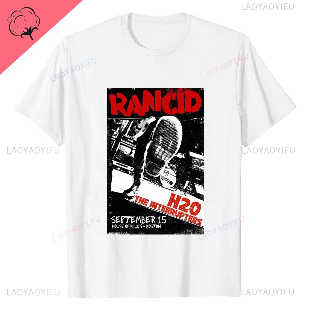 Rancid Band Short Sleeved Tshirt for Mens Summer American High Street Print Cool Pure Half Sleeves Trendy Printed Tshirt Top