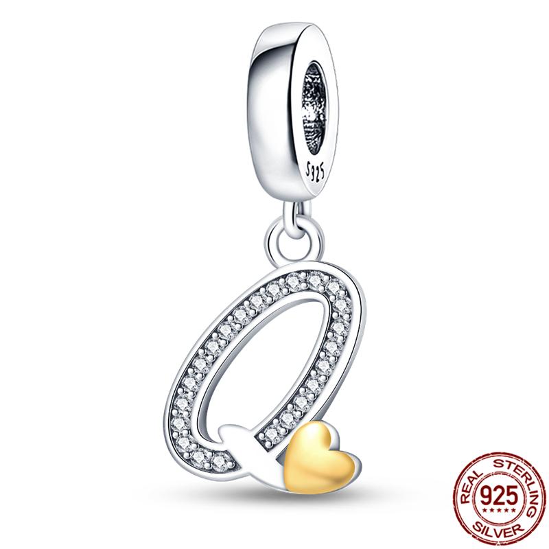Original Design Anhänger Zirkon Herzform 26 englische Buchstaben A-Z Charm Perlen Passend 925 Original Armband Halskette Schmuck