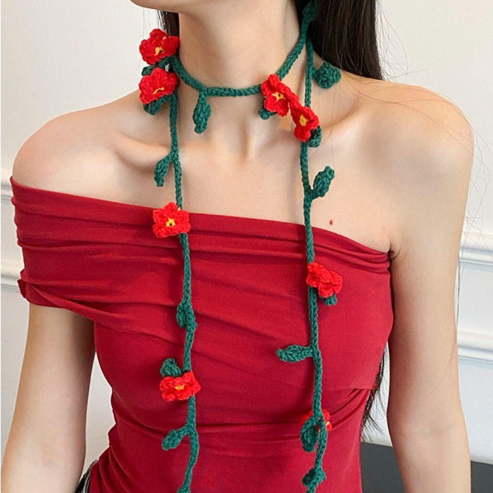 Handmade Crocheted Knitted Scarf Wool Long Narrow Scarves Soft Knit Headband  Outdoor