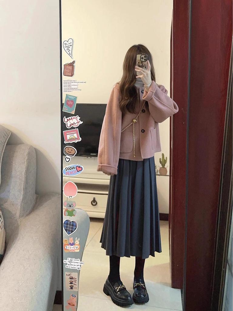 Korean-Style Petite Women's Short Wool Coat - Trendy Autumn/Winter Fragrance Style