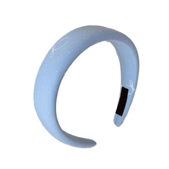 Yousheng Süßer Stil Stirnband Blaue Stickerei Verdickte Schwammpolsterung Schleifenmuster Haarreif mit Glatten Kanten Gesichtsformendes Haaraccessoire