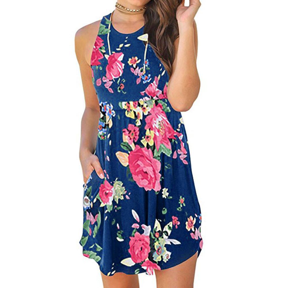 Casual Print Round Neck Mini Dress