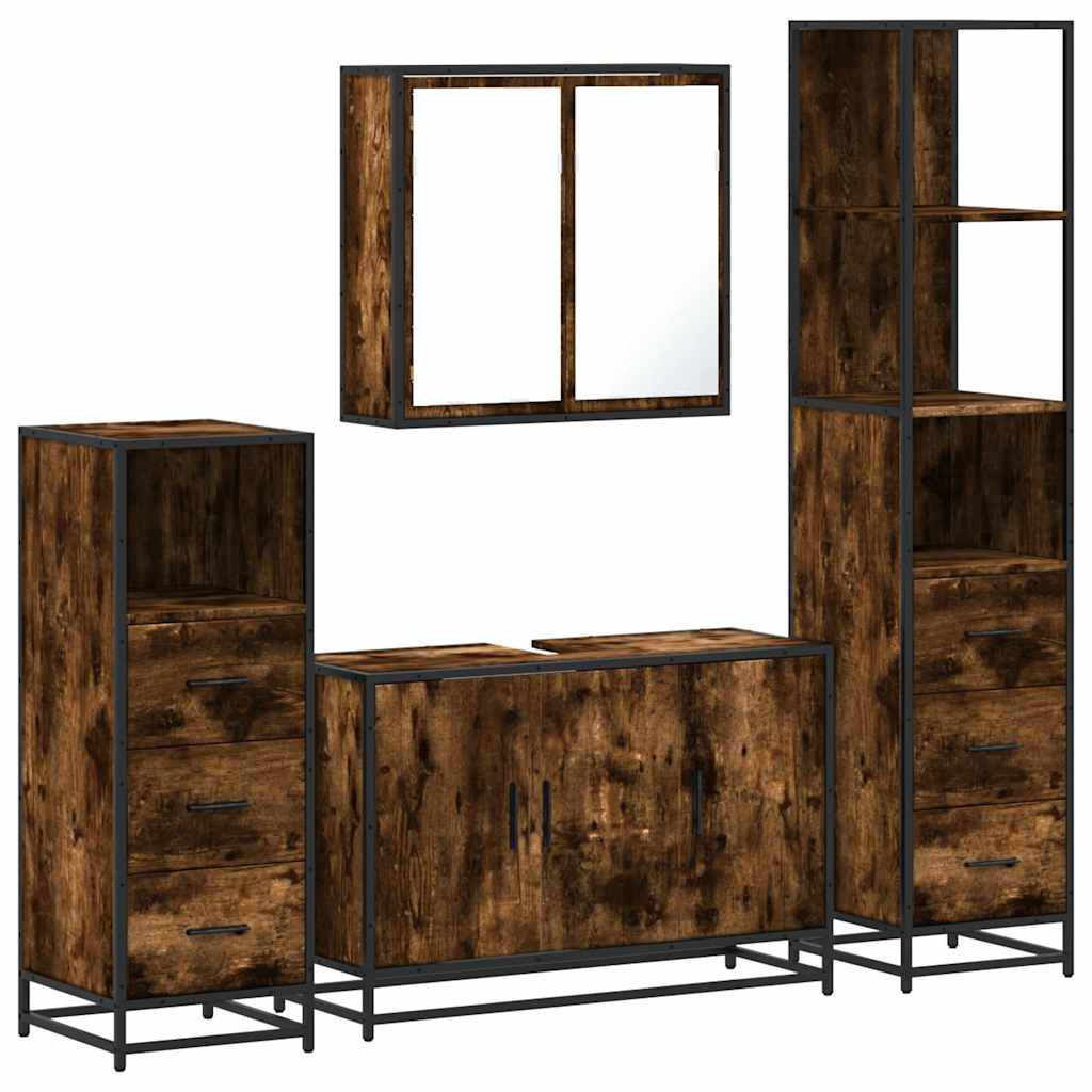 4 piece bathroom furniture set smoked oak wood based material