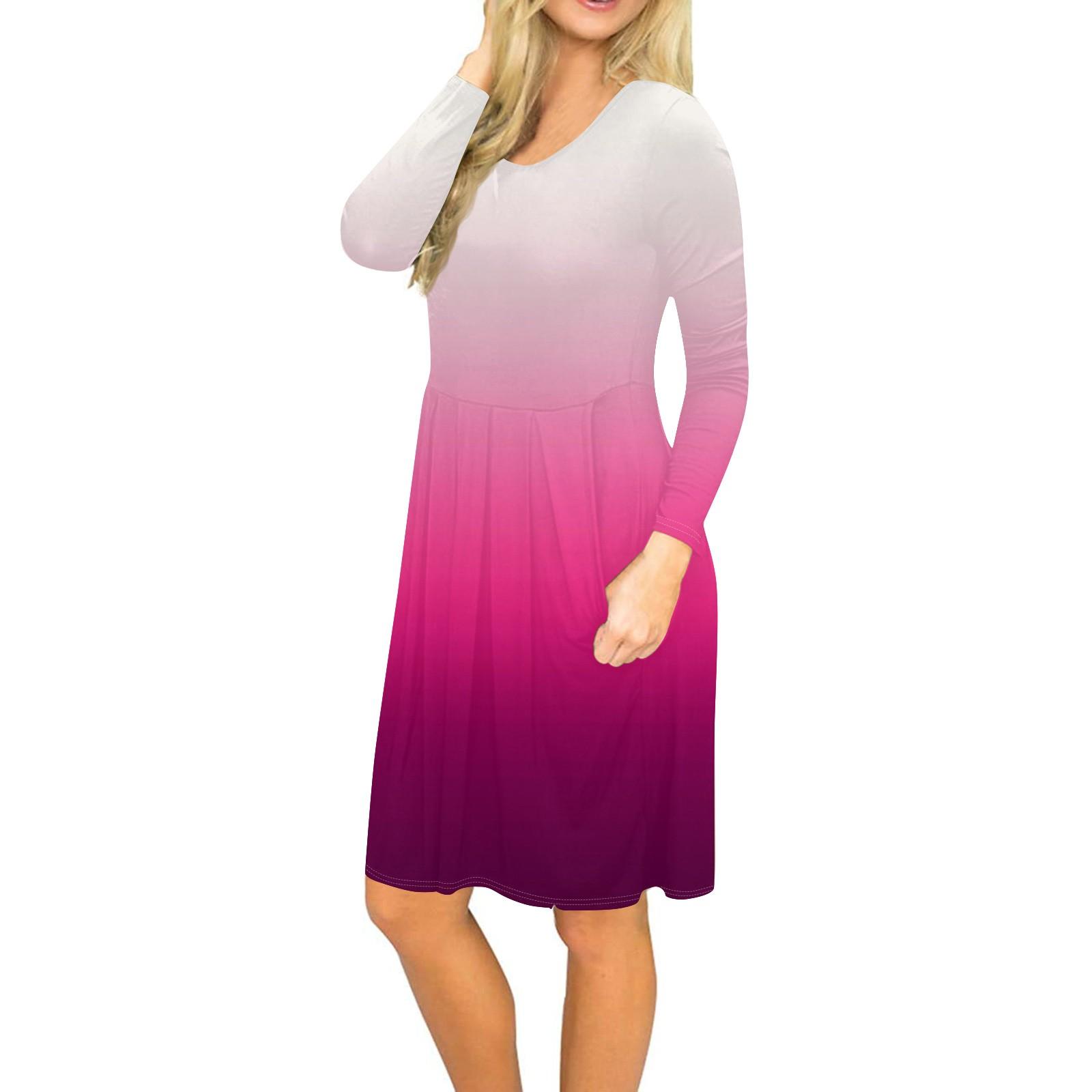 

Жіноча сукня з довгим рукавом, плісирована, вільна повсякденна сукня з кишенями, сукні до коліна XL винний