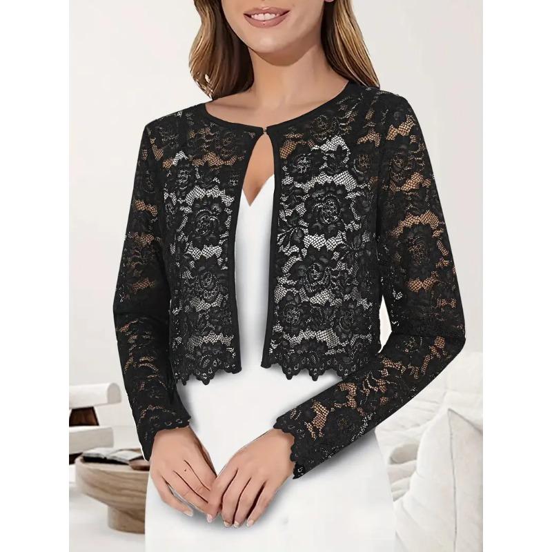

Весенне-осенний новый модный женский вязаный кардиган с круглым вырезом и длинными рукавами, кружевной короткий дизайн S