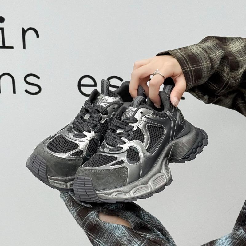 Thick-soled heightening dad shoes women's spring new silver breathable versatile lightweight sports and leisure shoes