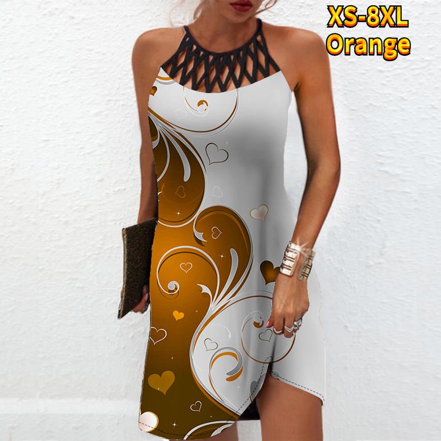 

Летнее модное сексуальное платье без рукавов, мягкое повседневное платье с 3D красным узором и принтом, платье на бретельках без рукавов, летнее платье на подтяжках 8XL оранжевый