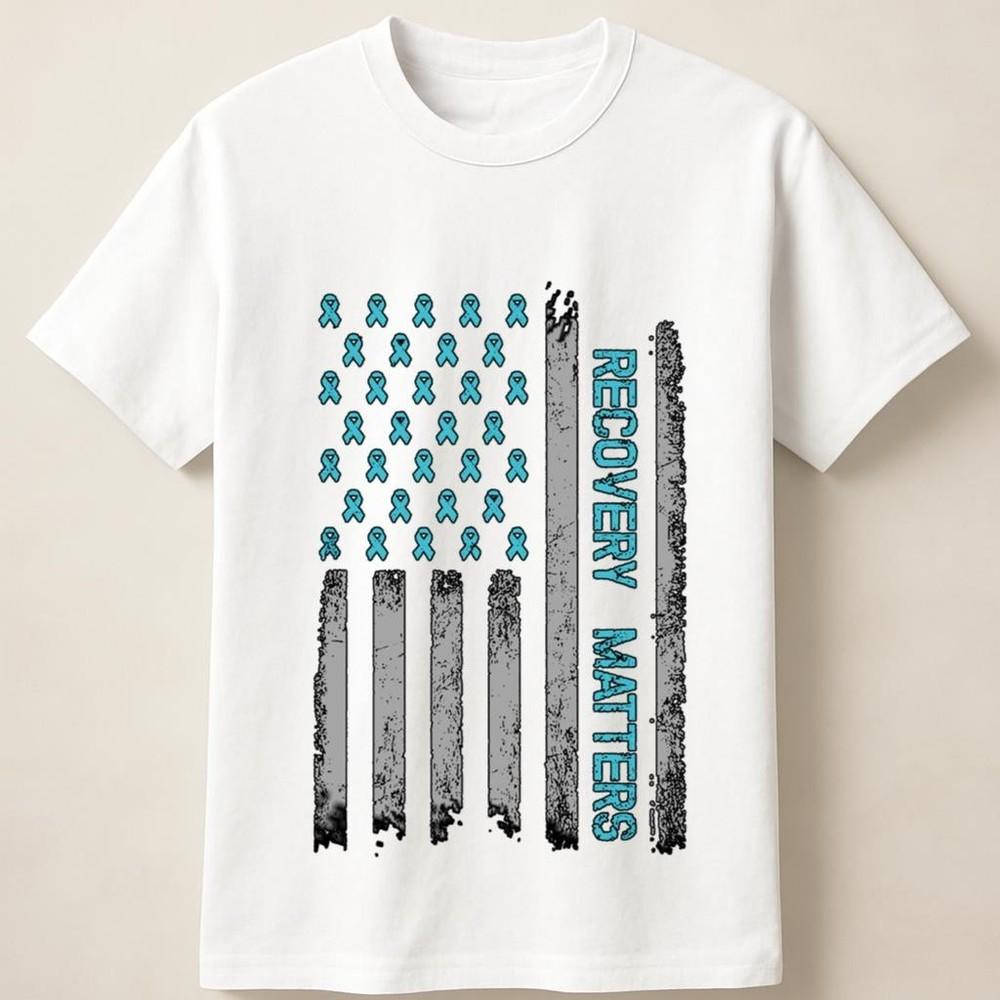 Recovery Matters Support Ribbon American Flag Style Unisex T Shirt Unisex T-Shirt S