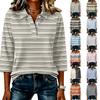 Women's Casual 3/4 Sleeve Striped Patchwork Polo Shirt Buttoned Collar Lightweight Soft Fabric Top for Everyday Wear