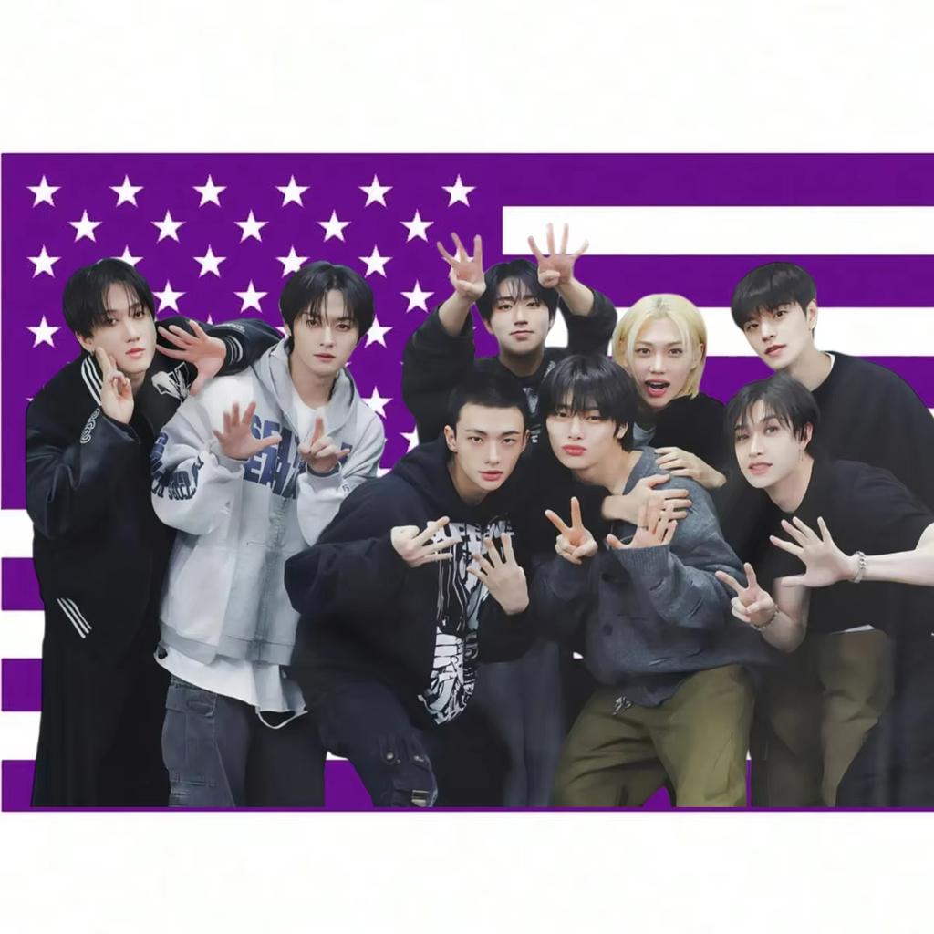 Stray Kids Concert Banner 1Piece Pink American Flag Design Durable Wall Decor for 8Member Fan Events  Home Decoration