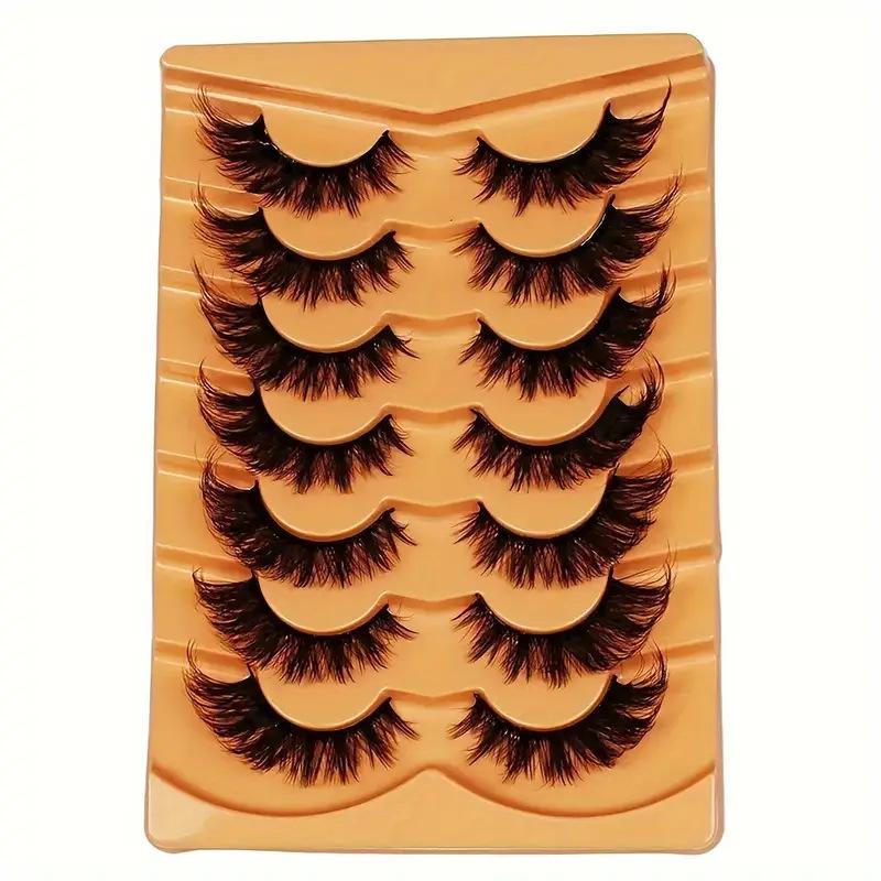 7 Pairs Lashes Faux 3D Fluffy Mink Eyelashes Cat Eye Eyelashes Natural False Eyelashes Volumized Eyelash Extension Makeup Tools Fake Lashes
