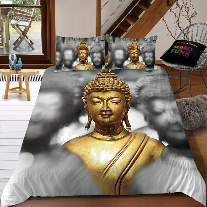 Buda Nevresim Takımı Renkli Taş Buda Yüzü Tek Kişilik Yatak Takımı Gençler Yetişkinler İçin Kraliçe King Çift Kişilik Boyut Polyester Yorgan Kılıfı
