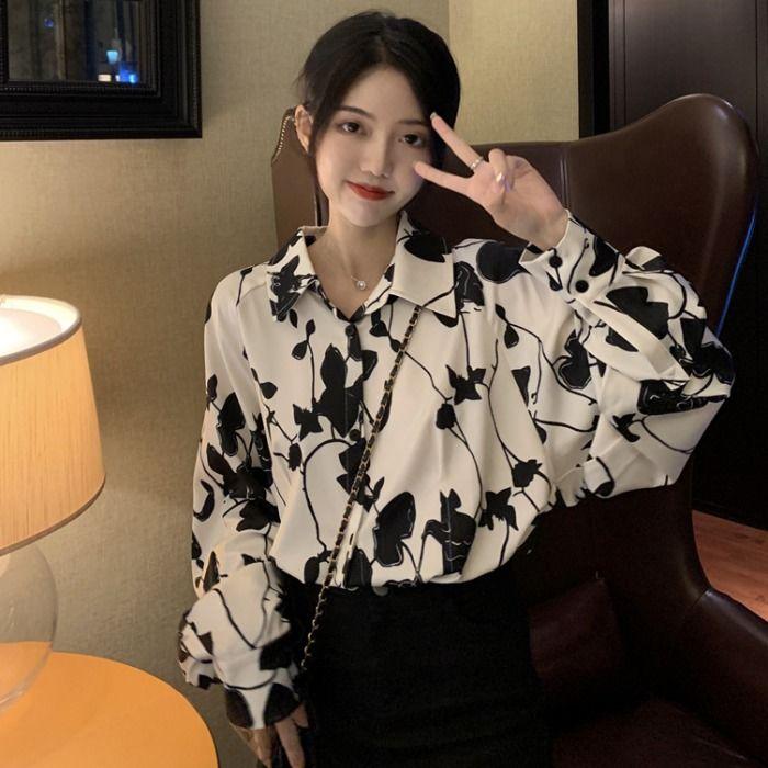 Lazy Style Shirt for Women with Hong Kong Style Retro Charm and A Sense of Design Chic Long-sleeved Slightly Mature Top