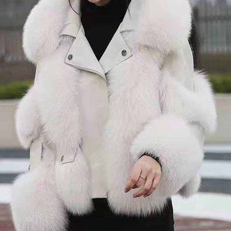

Зимнее новое женское пальто из искусственного лисьего меха, утолщенный костюм-локомотив тока, топ S белый