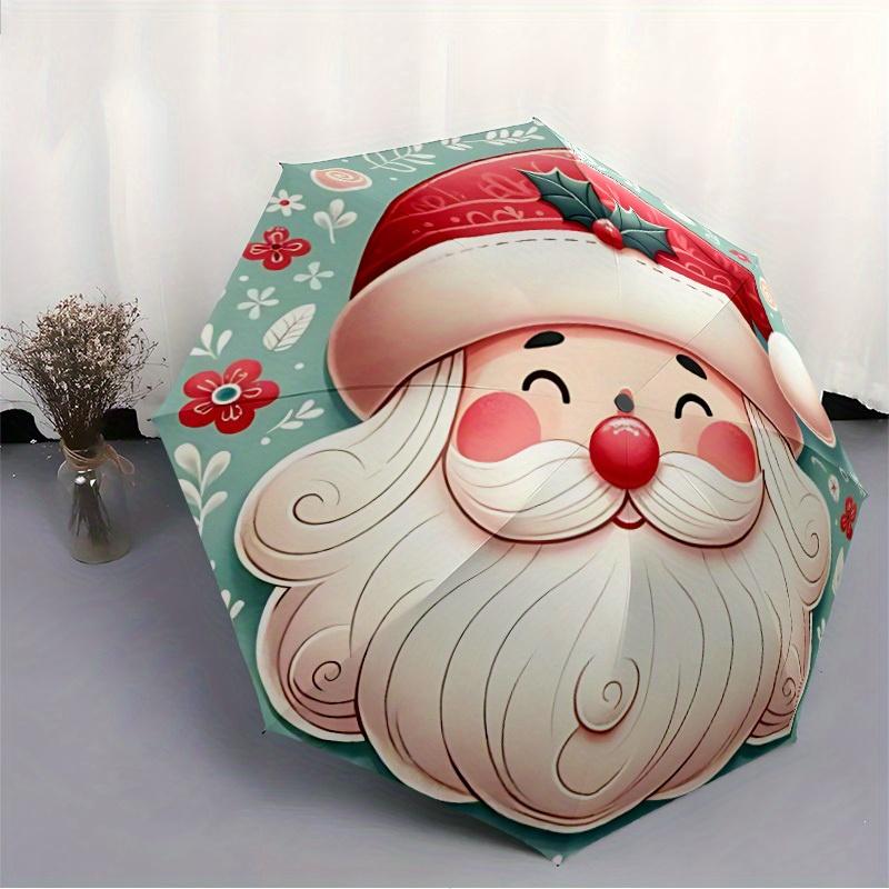 1pc Christmas Santa Automatic Open/Close Exquisite Umbrella - Compact Travel Umbrella, 8-Rib Heavy-Duty Construction, Ideal Gift, Outdoor Ac