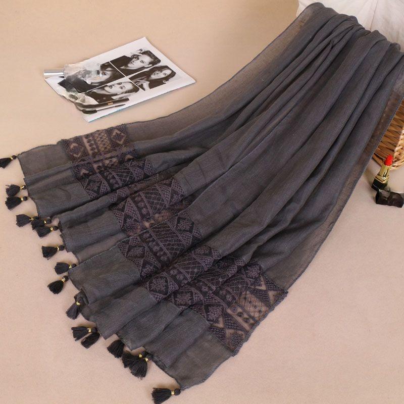 Kvinners blonder frynset skjerf Ensfarget lanyard Muslim Hijab