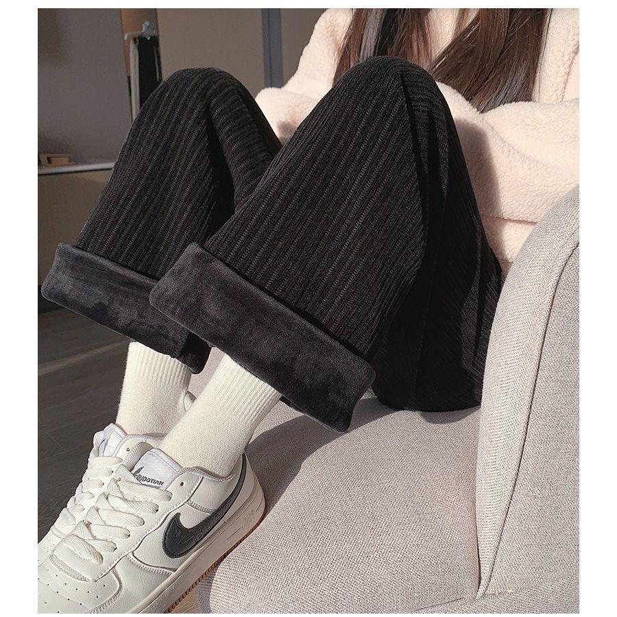 

Теплые плюшевые прямые брюки, зимние утолщенные широкие брюки из бархата, женские мешковатые повседневные брюки с высокой талией в корейском стиле S чёрный