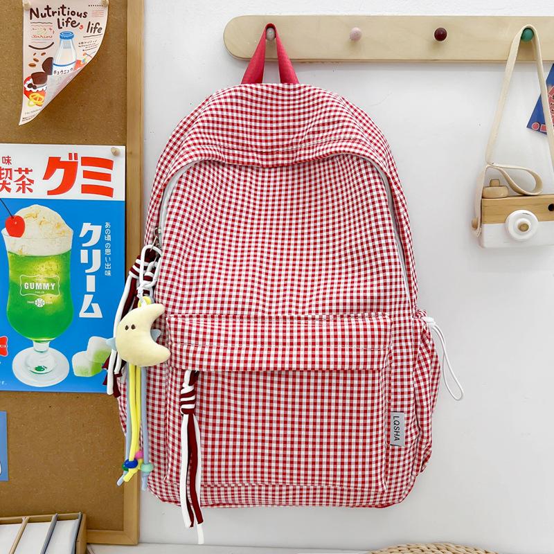 Schoolbag Korean Version Mori Series Literary and Artistic Backpack for Middle School Students In Class, Schoolbag Harajuku Versatile Plaid Girl