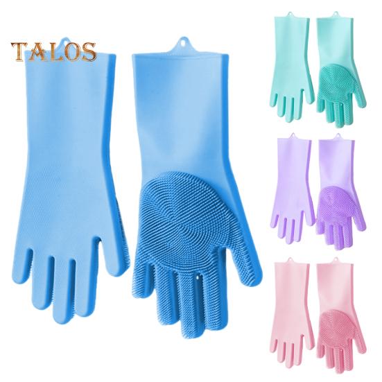 1 Pair Cleaning Gloves Anti-Scalding Reusable Silicone Dishwashing Gloves with Fine Bristles for Home