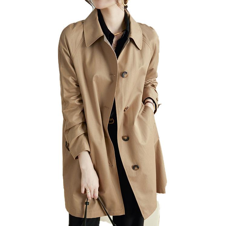Khaki trench coat women's spring and autumn women's clothing wear versatile casual medium and long coat