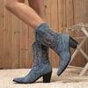 Fashion Liyke 2025 Autumn Winter Comfy Western Cowboy Boots Vintage Women Embroidery Denim High Heels Party Dress Ladies Shoes Booties